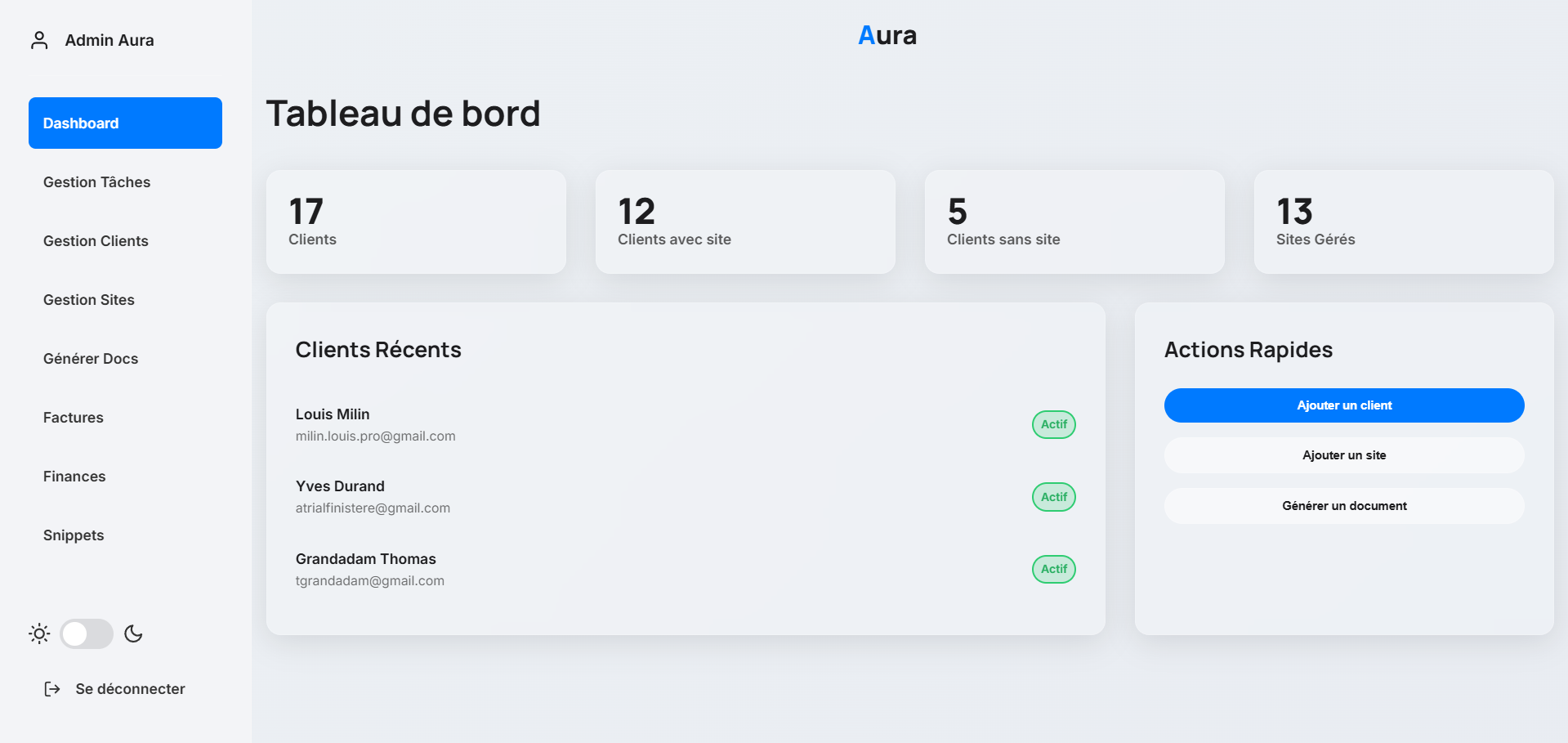 Aperçu de notre portail admin