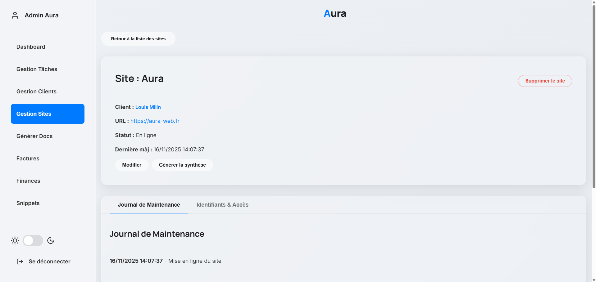 Aperçu de notre portail admin
