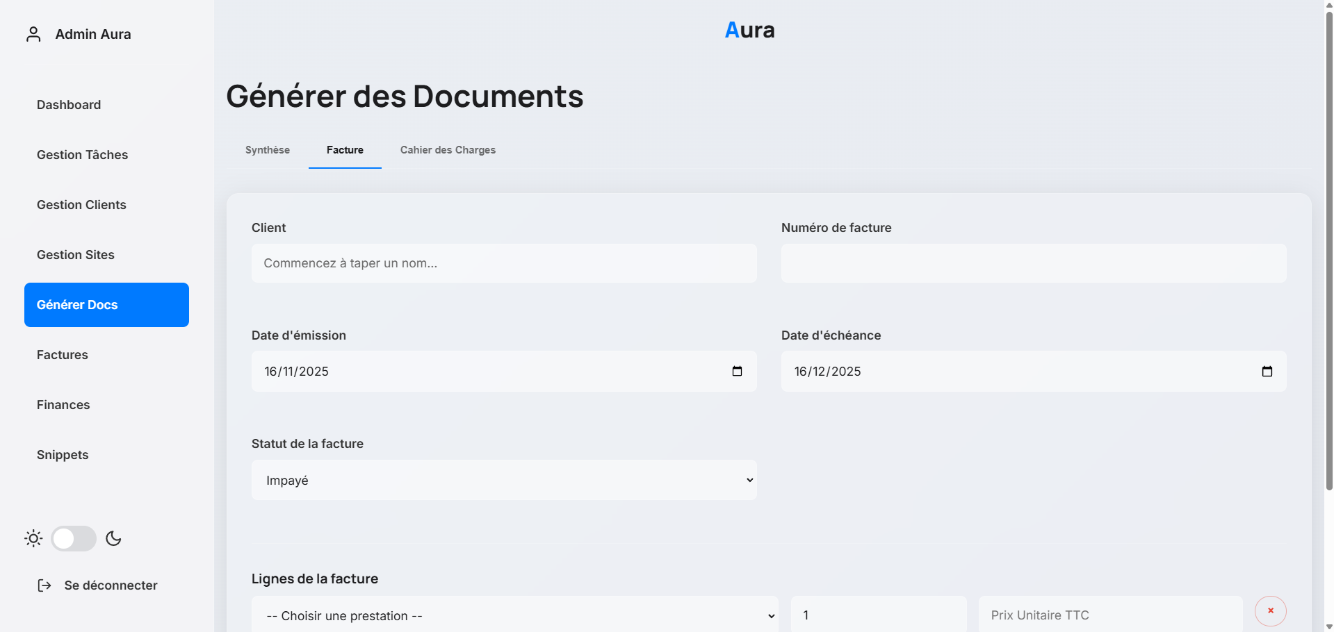 Aperçu de notre portail admin